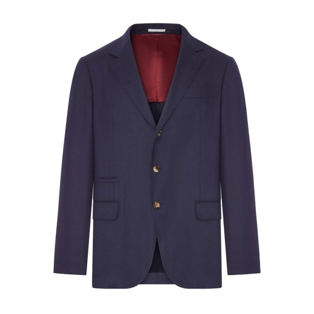 Brunello Cucinelli Men Blue Cashmere Blazer With Contrasting Lining